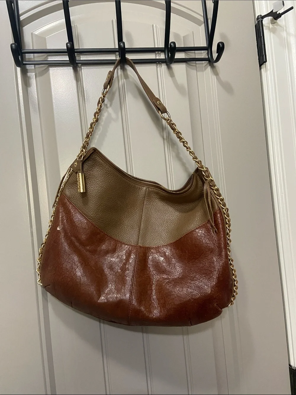 Leather Two-Tone Brown Hobo Bag